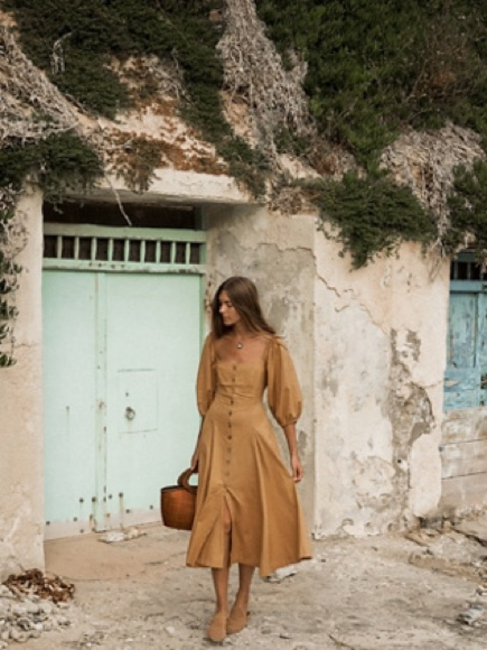 Free People Jayma Linen Puff Sleeve Button Up Midi Dress